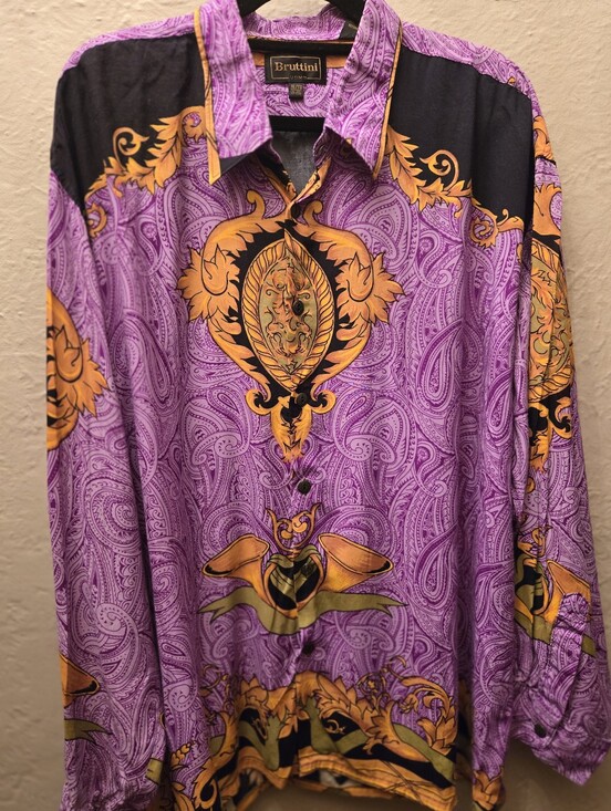 Vintage Other - Vintage Bruttini Uomo Purple Paisley Baroque Button Up Shirt Y2K Versace Vibes